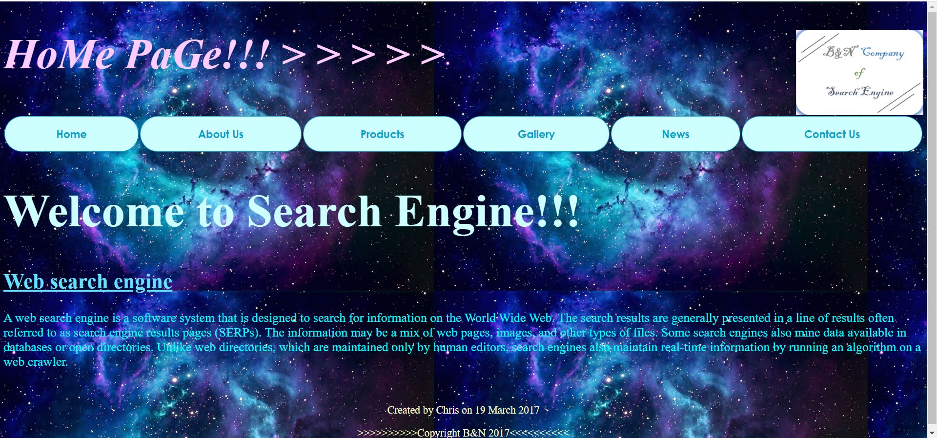 Web Design -  Website for Search Engine